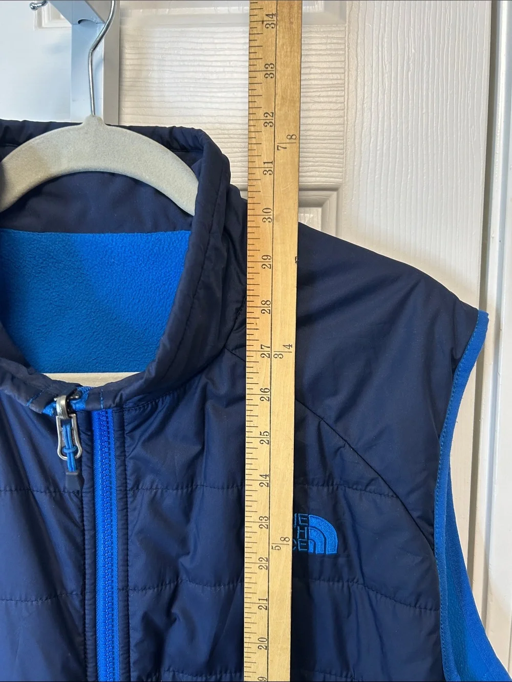 The North Face Mens Reversible Insulated Quilted Vest Navy Blue Sz XLT Fleece